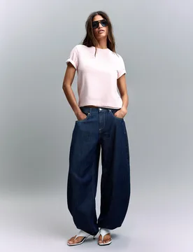 Jeans Wide Balloon Taille Basse 36 Bleu - Bershka - FashionsVida