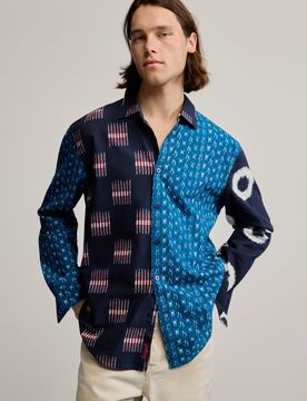 Camisa estampada patch, Hombre, Algodon, Azul, S