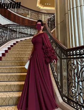 Thinyfull A-line Arab Prom Dresses Chiffon One Shoulder Evening Dress Dubai Long Holiday Style Gowns Robe De Soirée Customized - Aliexpress - FashionsVida