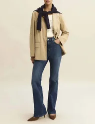 Jeans bootcut blu in denim di cotone stretch con linea svasata