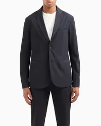 Blazer Exchange blu in twill bi-stretch con rever classico e chiusura monopetto