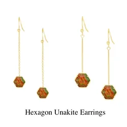Natural Gemstone Unakite Hexagon Drop Earrings Fashion Jewelry for Women