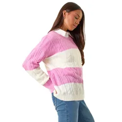 Womens Petite Stripe Knitted Jumper - Pink - Size 14 Uk
