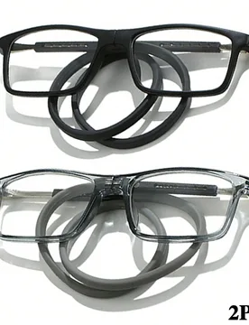Piezas Gafas de lectura colgantes cómodas, marco cuadrado de color clásico, marco magnético único, patillas telescópicas ajustables, lectores col - Shein - FashionsVida