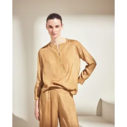 Blusa de manga larga de mujer con cuello caja y estampado maltinto