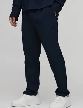 Men's Textured Pleated Tapered Fit Trousers Dark Navy Size Medium Dark Navy M - boohooMAN - FashionsVida
