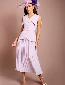 Women's Lisa Tan Collared Crepe Waistcoat Midi Dress in Lilac Size: 10 - Lilac - Size: 10 - Coast - FashionsVida