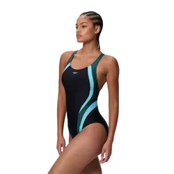 Quantum Rib Splice Swimsuit Anthracite / Angelic Blue UK 38 Women