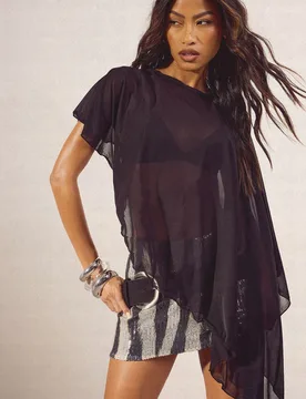 Womens Sheer Mesh Cape Top - Black - Size 8 Uk - Boohoo - FashionsVida