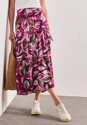 Maxi-Rock mit Volants und Print female Pink