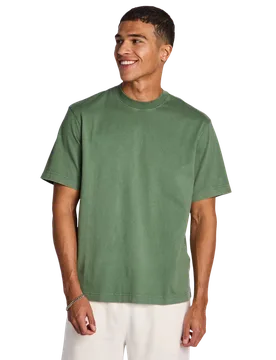 Heavyweight Relaxed Fit Men T-Shirts - Green - Size M - Cotton Jersey - Green - Size: Medium - LCKR - FashionsVida