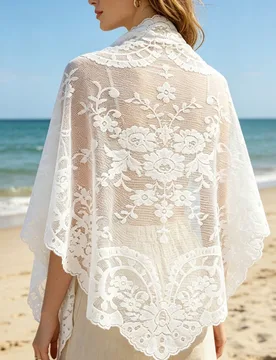 Pieza Chal de encaje, Pañuelo triangular floral de moda, Pañuelo de malla calado y multifuncional, Chales para mujeres - Shein - FashionsVida