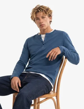 Superdry Herren Slub-henley-shirt mit Langen Ärmeln Blue - Größe: XL - 39.99 - FashionsVida