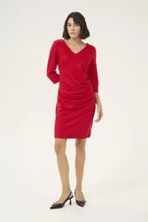 Kaindia Cocktail Dress 3/4 Sleeve V-Neck - Red - Size: L