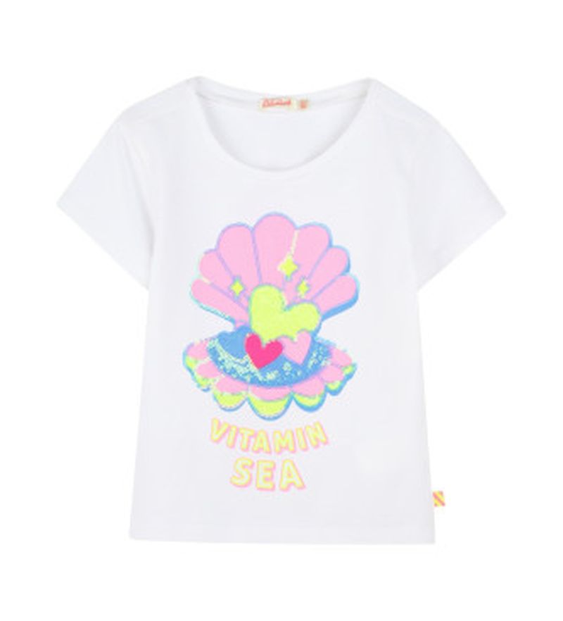 Para niña. U20923 Camiseta con detalle de lentejuelas (2Y= 86cm), Casual, Algodón, Manga corta, moda infantil