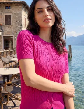 Women's Cable Knit Buttoned Top in Magenta Size: 18 - Magenta - Size: 18 - Dusk - FashionsVida