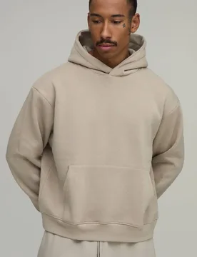 Men's Essential Oversized Boxy Hoodie Stone Size X-Small Stone XS - boohooMAN - FashionsVida