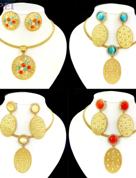Pcs/Set Dubai African Nigeria Bride Wedding Party Jewelry 18K Gold Plated Exaggerate Big Necklace Earrings Set 2025 New - Aliexpress - FashionsVida