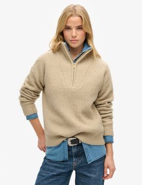 Superdry Damen Braun Essential Pullover mit Reißverschluss am Kragen, Größe: 44