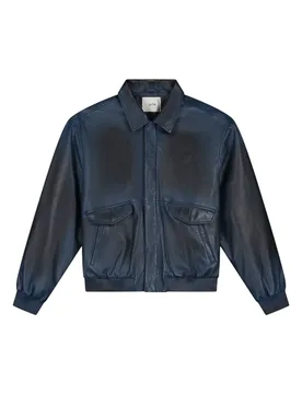 Leather Fade Jacket giacca in pelle con colletto effetto vintage - Navy - Arte Antwerp - FashionsVida