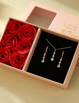 Pieza Pendiente de presión con gota de agua de oro clásico con circonita cúbica y collar de acero inoxidable, viene en caja de regalo de alta gama - Shein - FashionsVida