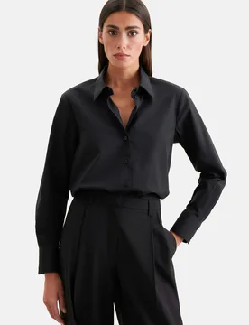Hemdbluse in A- Linie aus Baumwollpopeline Schwarz 40 - Seidensticker - FashionsVida