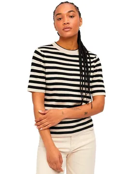 T-shirt à Manches Courtes Ester Sandshell / Stripes Black XS - Object - FashionsVida