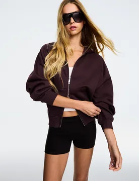 Veste À Capuche Zippée En Molleton S Violet - Bershka - FashionsVida