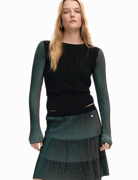 Pull fin plissé, , Bleu, XS
