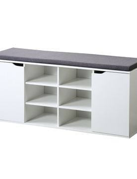 Schuhschrank mit Sitzkissen, 2 Türen und 6 Fächer weiss