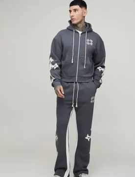 Men's Tall Shrunken Cross Hooded Zip Flare Gusset Tracksuit Charcoal Size X-Large Charcoal XL - boohooMAN - FashionsVida