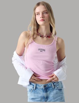 Top Guess GJ Canotta a Coste in Cotone con Logo Ricamato