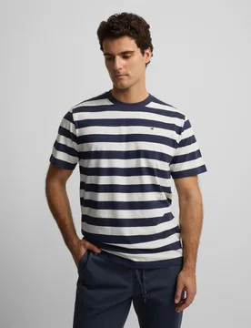 Camiseta minilogo rayas aguamarina para hombre - Silbon - FashionsVida