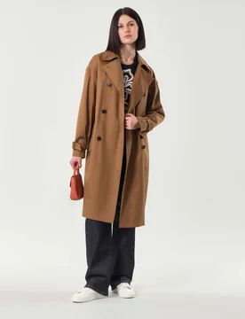 Trench color cammello in gabardina antigoccia con chiusura doppiopetto e cintura in vita - Max Mara - FashionsVida