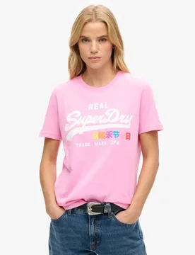Superdry Damen Vintage Pop Entry T-shirt mit Logo Pink - Größe: 36 - 39.99 - FashionsVida