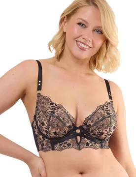 Women's Cindy Black Floral Embroidery Longline 'Bra' Size: 44H - Black - Size: 44H - Playful Promises - FashionsVida