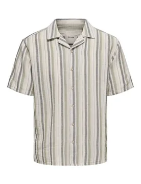 Kurzarmhemd - ONSTREV LIFE REG STRIPE SS SHIRT NOOS - S bis XL - für Männer - Größe S - creme - Männer - male - ONLY and SONS - FashionsVida