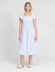 Pure Cotton Elasticated Waist Midi Dress Blue Mix female