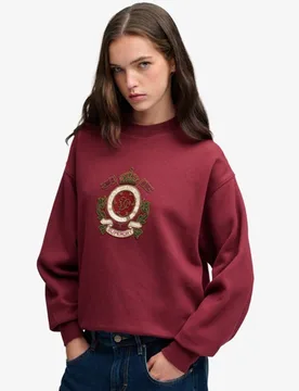 Superdry Damen Crest Sweatshirt mit Lockerer Passform Red - Größe: 38 - 74.99 - FashionsVida