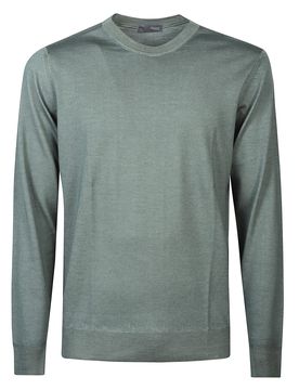 Round Neck Long Sleeve Sweater with Ribbed Hem and Cuffs