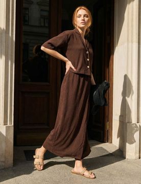 Camicetta stile camicia con misto viscosa - marrone
