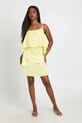 Womens Textured Satin Double Layer Cami Dress - Yellow - Size 6 Uk