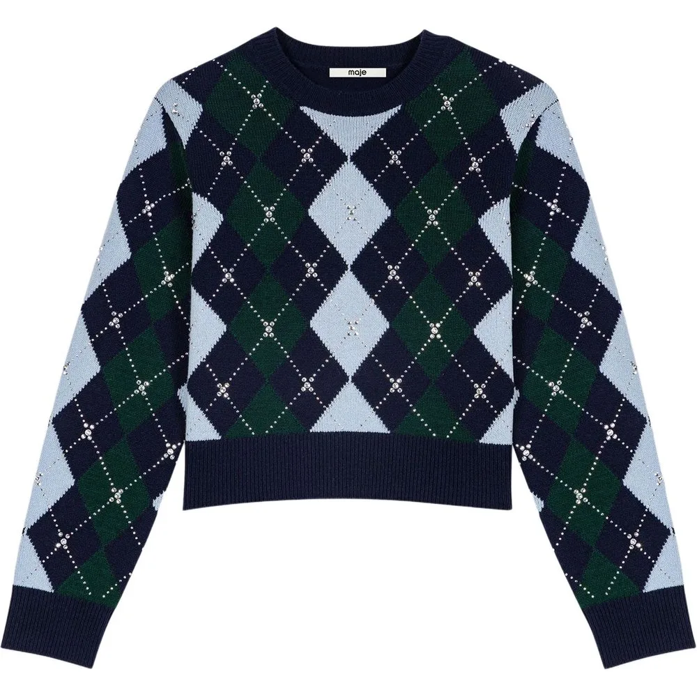 Jersey de lana para mujer corto con rombos y strass - Maje - FashionsVida