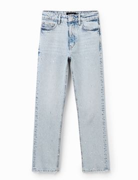 Vaqueros Straight strass, Mujer, Algodon, Azul, 34