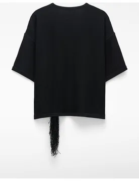 Jersey de mujer de manga corta con aplique de rafia - Adolfo Dominguez - FashionsVida