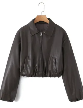 Maxdutti Women's Jacket Woman Clothes Tops American Vintage Brown Color Pilot PU Leather Jacket Parka Coat Short Bomber Jacket - Aliexpress - FashionsVida