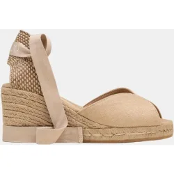 Sandalias de cuña en piel con cintas