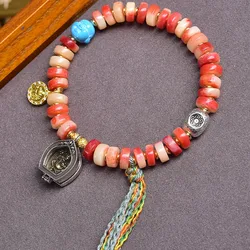 Tibetan-style camel bone semi-precious stone bead , Buddhist prayer beads, vintage multi-loop bracelet