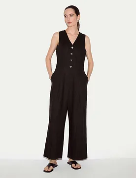 Pure Linen Waistcoat Jumpsuit Brown female - Jigsaw - FashionsVida
