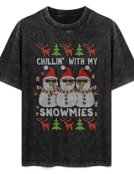 Showman and friends chillin with my snowmies ugly Christmas sweater humor T-Shirt Daily Casual Short Sleeve Tee Shirt - Aliexpress - FashionsVida